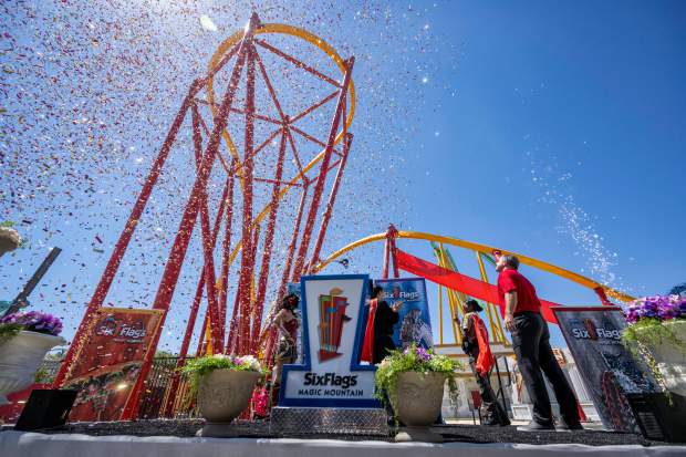 Confetti is released during a press preview of the new...