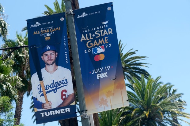 Signs along Cesar Chavez Ave. near Dodger Stadium on Monday, July 11, 2022. The 2022 MLB All-Star game will be held at Dodger Stadium on Tuesday, July 19. (Photo by Dean Musgrove, Los Angeles Daily News/SCNG)