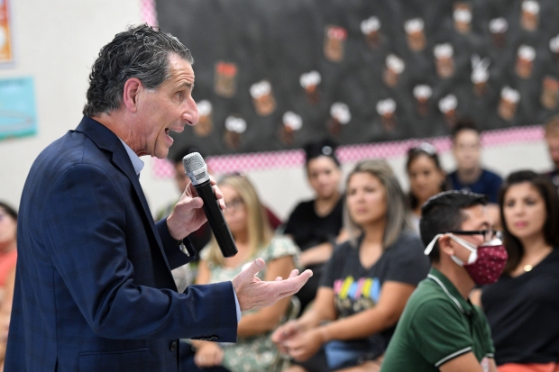 Alvord Unified School District Superintendent Allan Mucerino addresses parents during...