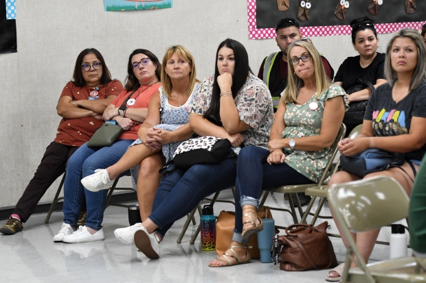 A parent meeting at McAuliffe Elementary School on Thursday, Aug....