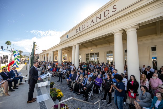 Former Redlands mayor and congressman Pete Aguilar speaks during the...