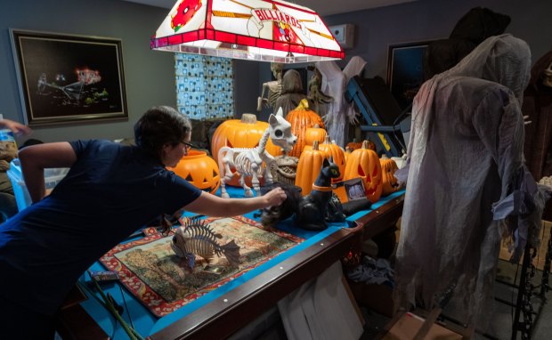 Halloween decorations fill rooms in the Regan house and sheds...